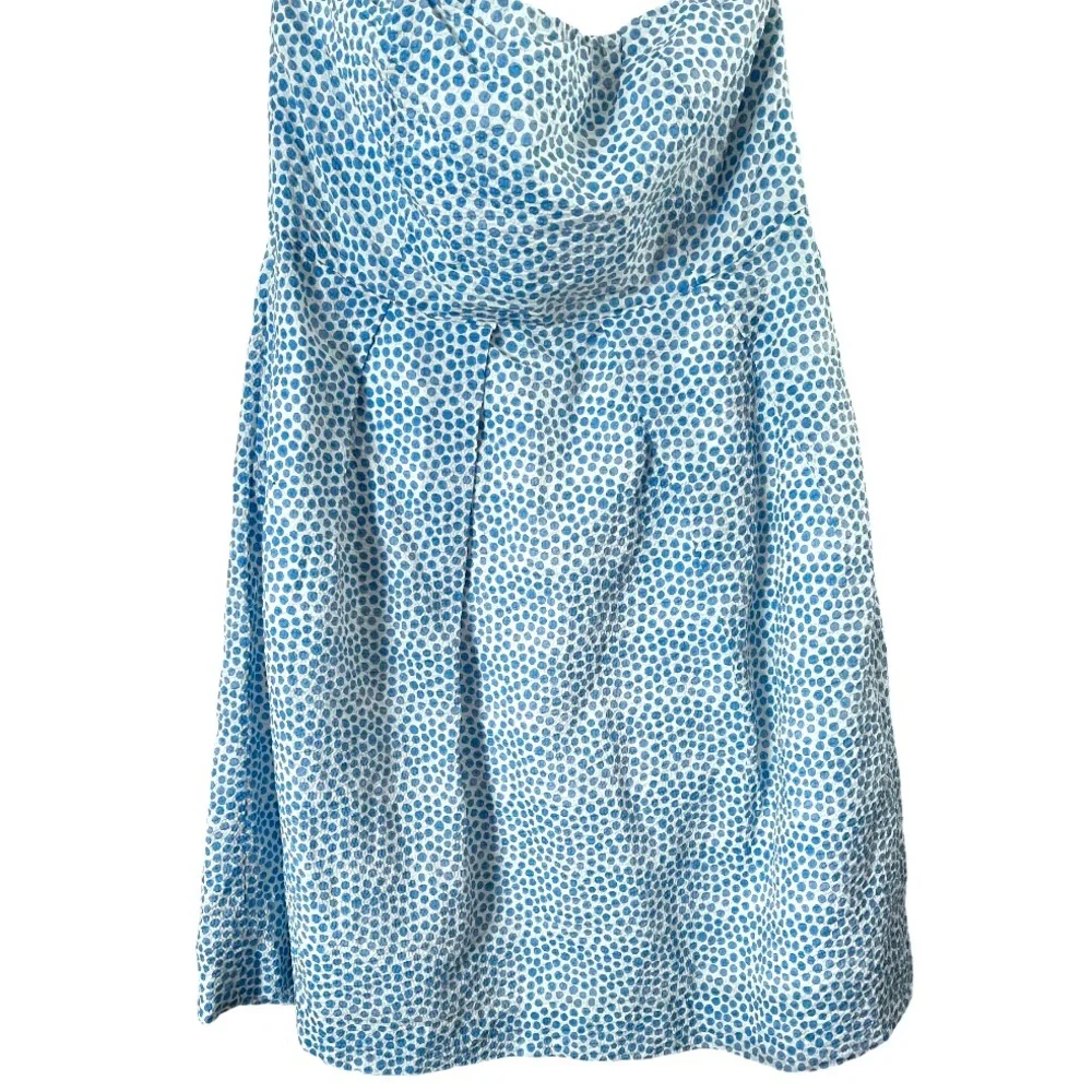 J. Crew Polka Dot Blue White 100% Cotton‎ Strapless Mini Dress 10P